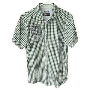 Camp David Mens Y2K Short Sleeve Button Up Shirt Size L Plaid Muscle Streetwear